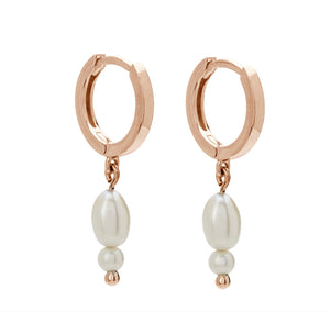 Double Pearl Huggies in Rose Gold Plate