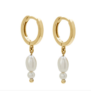 Double Pearl Huggies in 18KT Yellow Gold Plate